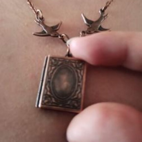 Two Birds Locket Necklace. Book Locket. Copper Locket Necklace. Miniature Book - Picture 4 of 5